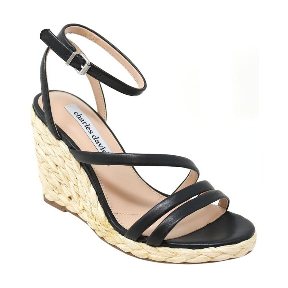 Charles David Rylee Leather Wedge Sandal, Black